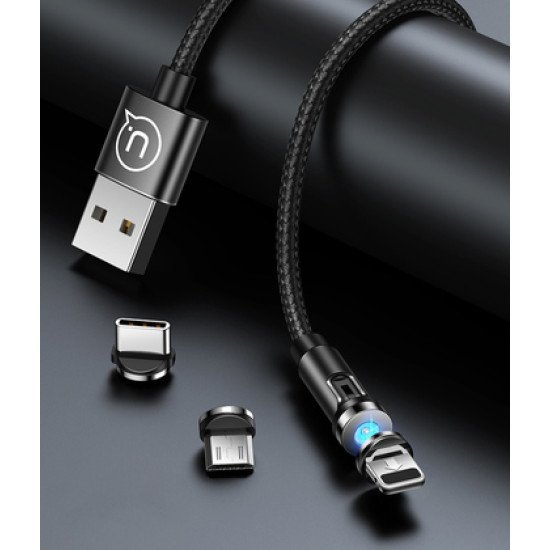 USAMS Καλώδιο USB σε Micro USB U59, μαγνητικό, περιστρεφόμενο, 1m, μαύρο