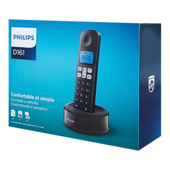 Philips Ασύρματο Τηλέφωνο D1611B/34, Με Ελληνικό Μενού, Μαύρο