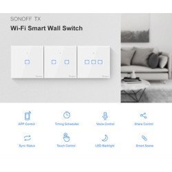 Sonoff Smart Διακόπτης Τχ-T2Eu3C, Αφής, Wi-Fi, Τριπλός, Λευκός