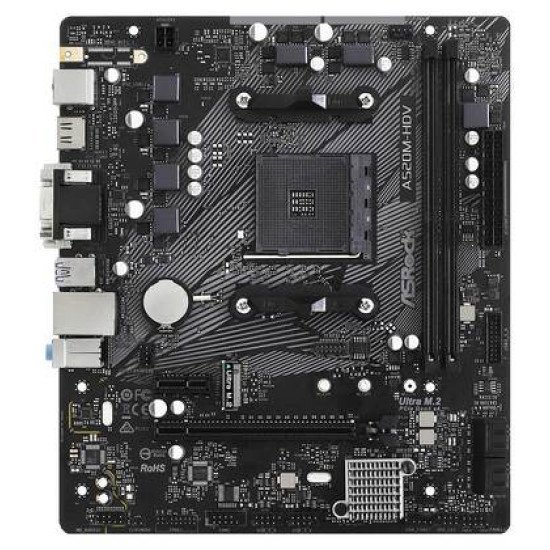 ASROCK μητρική A520M-HDV, 2x DDR4, AM4, USB 3.2, mATX