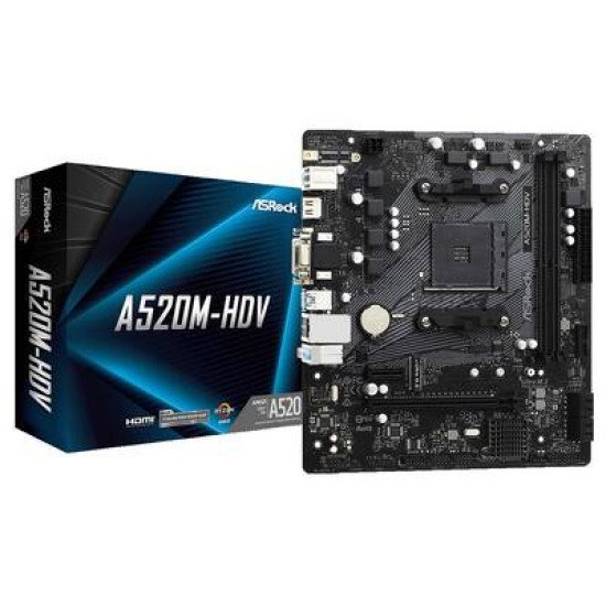 ASROCK μητρική A520M-HDV, 2x DDR4, AM4, USB 3.2, mATX