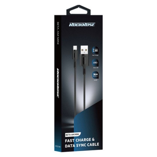Rockrose Καλώδιο Usb Σε Micro Usb Beta Am Mini, 2.4A 12W, 30Cm, Μαύρο Rockrose Καλώδιο Usb Σε Micro Usb Beta Am Mini, 2.4A 12W, 30Cm, Μαύρο
