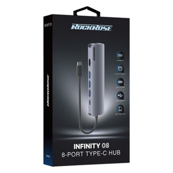 Rockrose Docking Station & Hub Infinity 08, Usb-C, 8-Ports