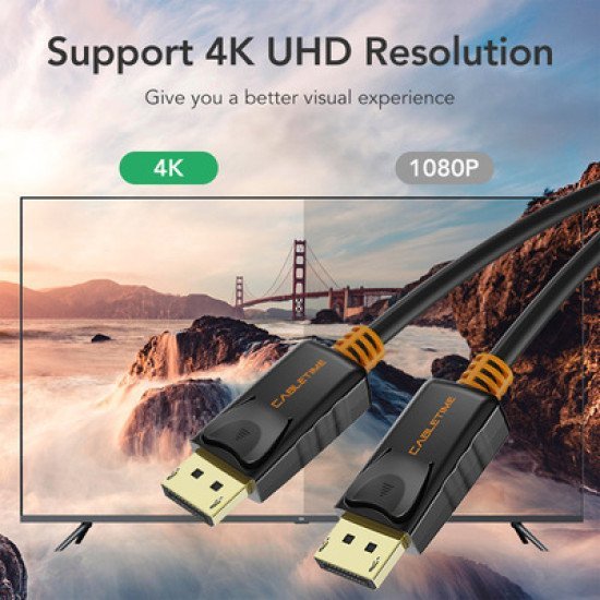 Cabletime Καλώδιο Displayport Av585, 1.2V, 4K/60Hz, 1.8M, Μαύρο Cabletime Καλώδιο Displayport Av585, 1.2V, 4K/60Hz, 1.8M, Μαύρο
