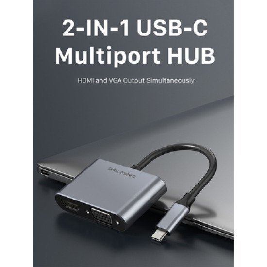CABLETIME αντάπτορας 2 in 1 USB-C σε HDMI & VGA C160, 4K, 0.15m, γκρι