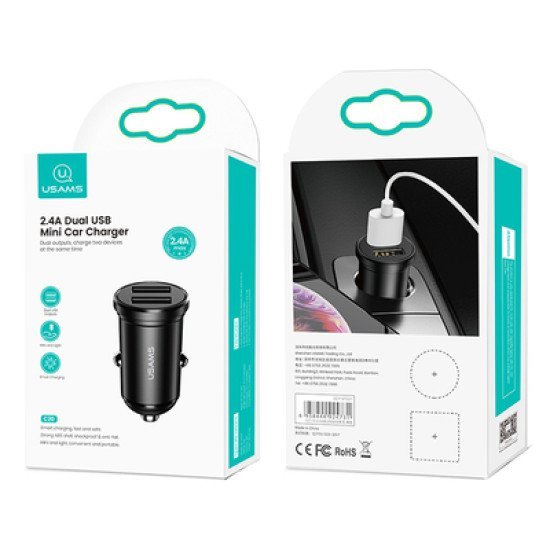 USAMS φορτιστής αυτοκινήτου C20, 2x USB, 2.4A, μαύρο USAMS φορτιστής αυτοκινήτου C20, 2x USB, 2.4A, μαύρο