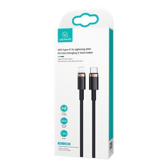 USAMS Καλώδιο USB Type-C To Lightning U63, 20W, 1.2m, μαύρο