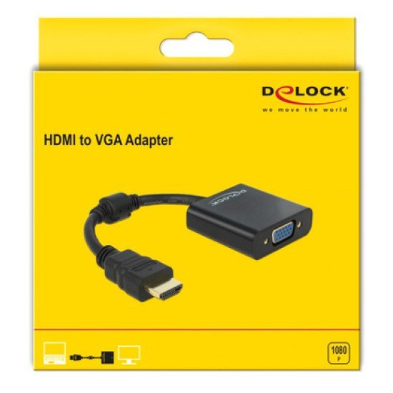 Delock Αντάπτορας Hdmi Σε Vga 65512, 1080P, Μαύρος Delock Αντάπτορας Hdmi Σε Vga 65512, 1080P, Μαύρος