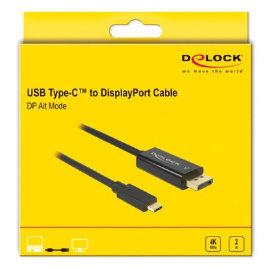 DELOCK καλώδιο USB-C σε DisplayPort 85256, DP Alt Mode, 4K, 2m, μαύρο DELOCK καλώδιο USB-C σε DisplayPort 85256, DP Alt Mode, 4K, 2m, μαύρο