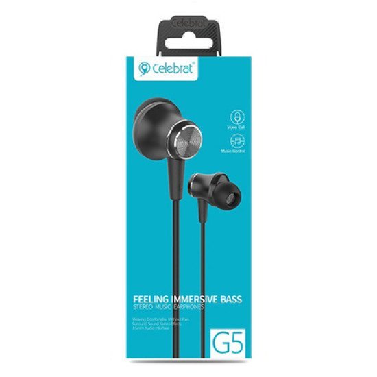 Celebrat Earphones Με Μικρόφωνο G5, 3.5Mm, 1.2M, Μαύρα