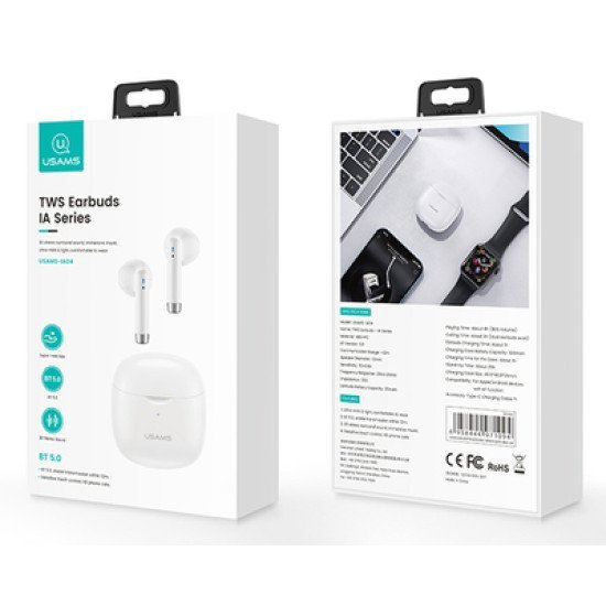 Usams Earphones Ia04 Με Θήκη Φόρτισης, True Wireless, Λευκά