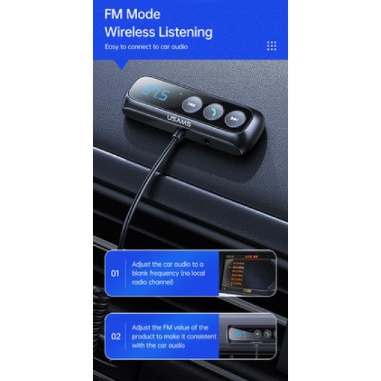 Usams Audio Receiver Αυτοκινήτου Us-Sj503, Fm Display, Wireless, Bt, Sd