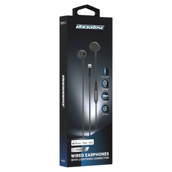 Rockrose Earphones Με Μικρόφωνο Siren Lt, Lightning, 1.2M, Μαύρα