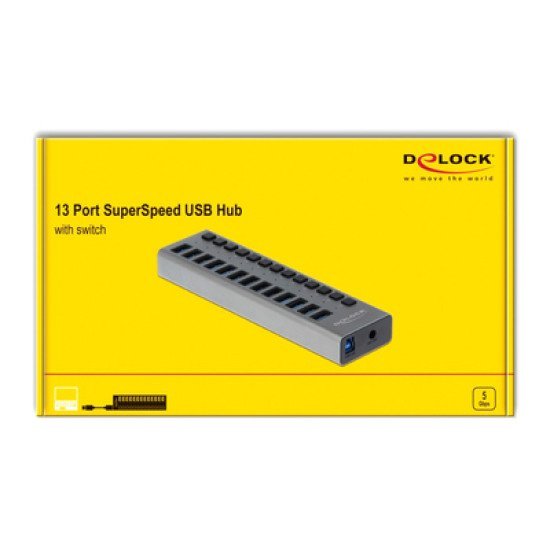 Delock Usb Hub Με Διακόπτες 63738, 13X Usb, 5Gbps, Led, Γκρι Delock Usb Hub Με Διακόπτες 63738, 13X Usb, 5Gbps, Led, Γκρι