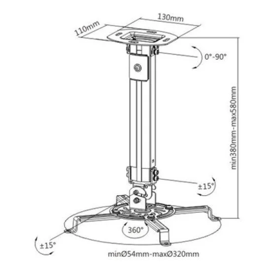 Brateck Βάση Projector Οροφής Prb-18S, 13.5Kg Brateck Βάση Projector Οροφής Prb-18S, 13.5Kg