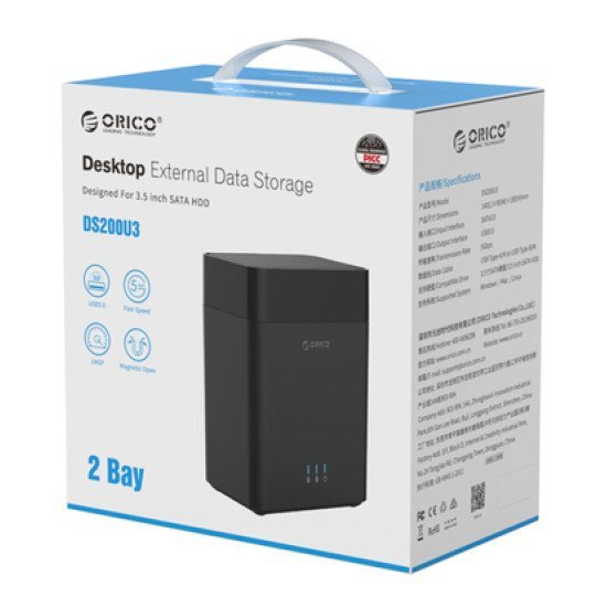 Orico Εξωτερική Θήκη Για 2X 3.5" Hdd Ds200U3, Usb 3.0, Έως 20Tb, Μαύρη