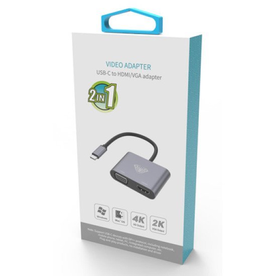 AULA αντάπτορας USB Type-C σε HDMI & VGA UC-901, 4K & 2K, γκρι