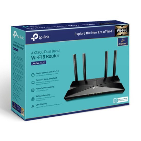 Tp-Link Router Archer Ax20, Wi-Fi 6, 1800Mbps Ac1800, Ver. 1.0