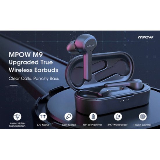 Mpow Earphones Με Θήκη Φόρτισης M9 Bh413A, True Wireless, Μαύρα