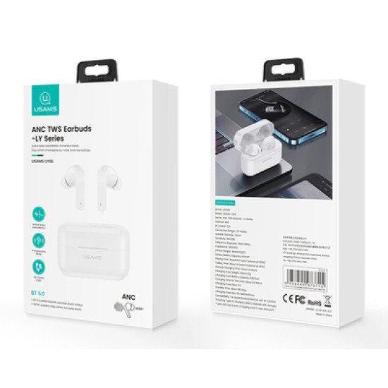 Usams Earphones Με Θήκη Φόρτισης Ly06, True Wireless, Anc, Λευκά