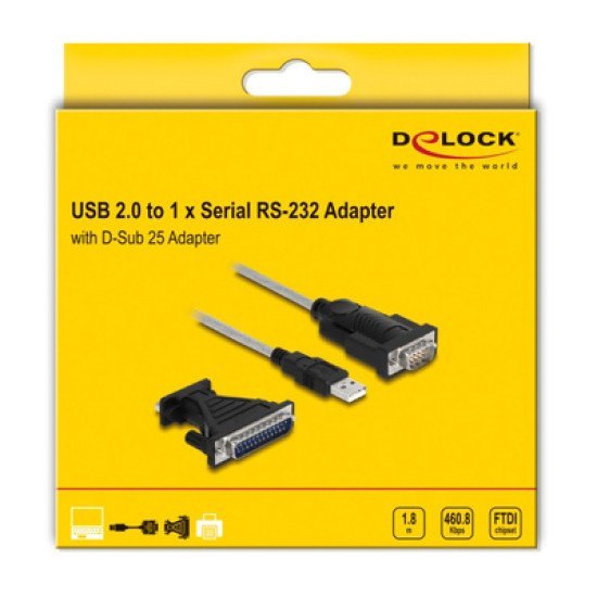 Delock Καλώδιο Usb Σε Rs-232 Db9 61314 Με Αντάπτορα Db25, 1.8M, Μαύρο Delock Καλώδιο Usb Σε Rs-232 Db9 61314 Με Αντάπτορα Db25, 1.8M, Μαύρο