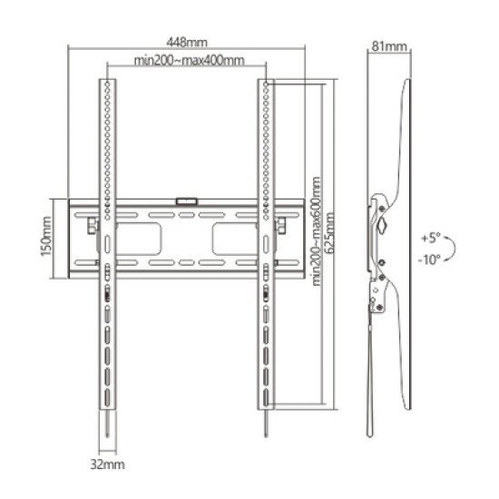 Brateck Επιτοίχια Βάση Lp42-64At Για Οθόνη 37"-75", Οριζόντια, 75Kg Brateck Επιτοίχια Βάση Lp42-64At Για Οθόνη 37"-75", Οριζόντια, 75Kg