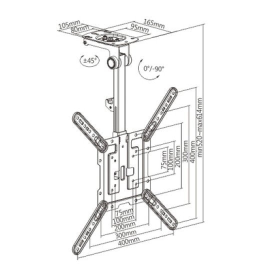Brateck Βάση Οροφής Lcd-Cm344 Για Οθόνη 23"-43", 12Kg