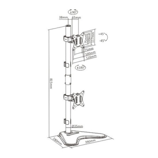 Brateck Βάση Γραφείου Ldt66-T02V Για 2 Οθόνες 17"-32", 9Kg Ανά Οθόνη