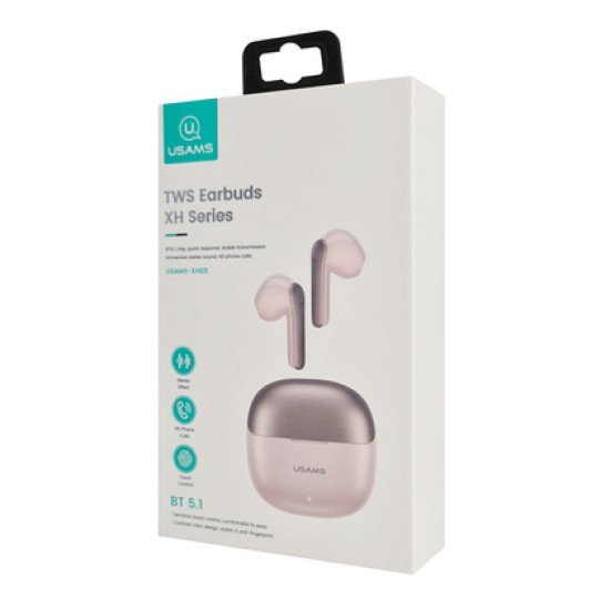 Usams Earphones Με Θήκη Φόρτισης Xh09, True Wireless, Ροζ