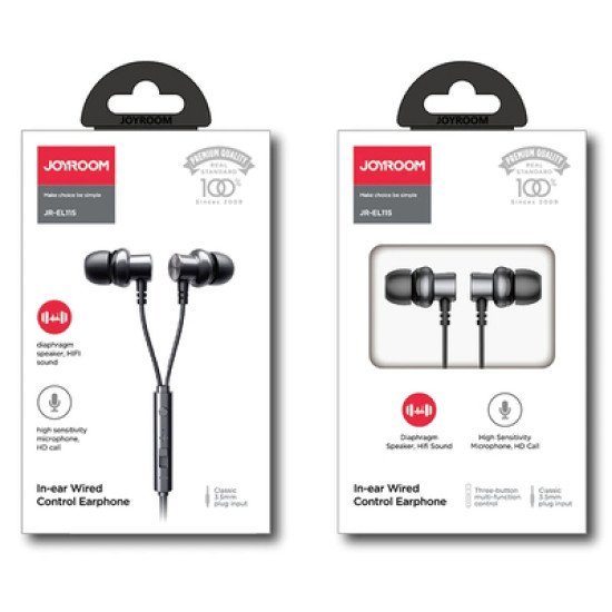 JOYROOM earphones με μικρόφωνο JR-EL115, 3.5mm, 1.2m, μαύρα