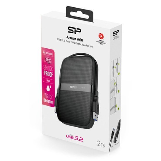Silicon Power Εξωτερικός Hdd Armor A60, 2Tb, Usb 3.2, Μαύρος Silicon Power Εξωτερικός Hdd Armor A60, 2Tb, Usb 3.2, Μαύρος