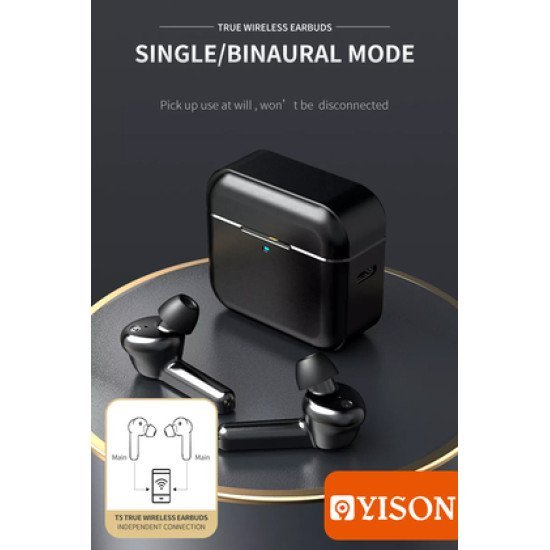 Yison Earphones Με Θήκη Φόρτισης T5, True Wireless, Μαύρα