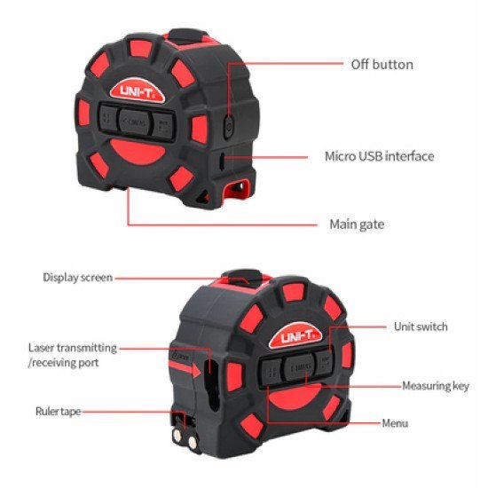 Uni-T Ψηφιακό Μέτρο Laser Lm60T, Έως 60M, M/Ft/In, Με Μετροταινία 5M Uni-T Ψηφιακό Μέτρο Laser Lm60T, Έως 60M, M/Ft/In, Με Μετροταινία 5M
