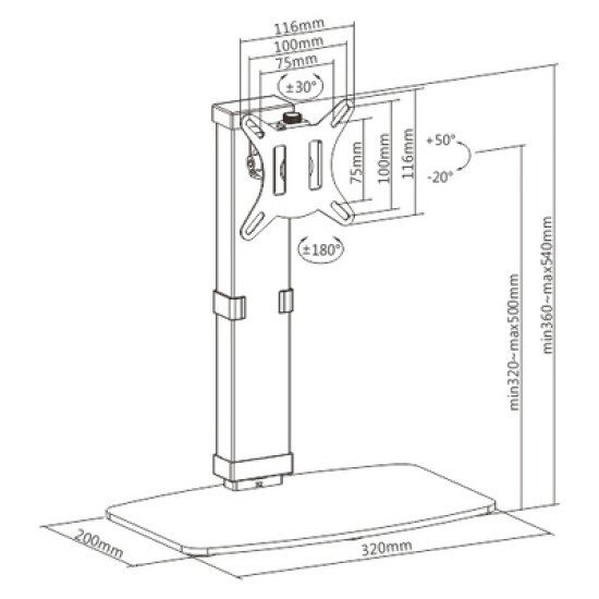 Brateck Βάση Γραφείου Ldt67-T01 Για Οθόνη 17"-32", 8Kg