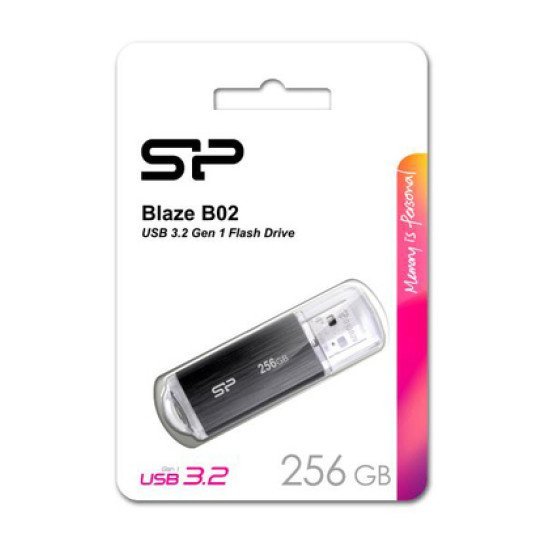 Silicon Power Usb Flash Drive Blaze B02, 256Gb, Usb 3.2, Μαύρο