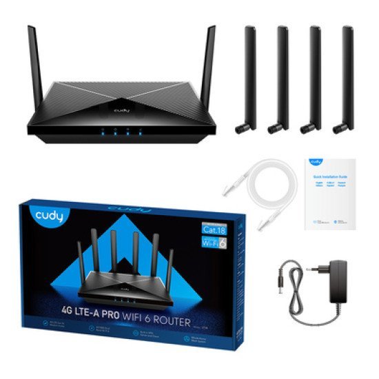 Cudy Router Lt18, 4G Lte Cat 18, 1200Mbps Wi-Fi 6, 4X Ethernet Ports