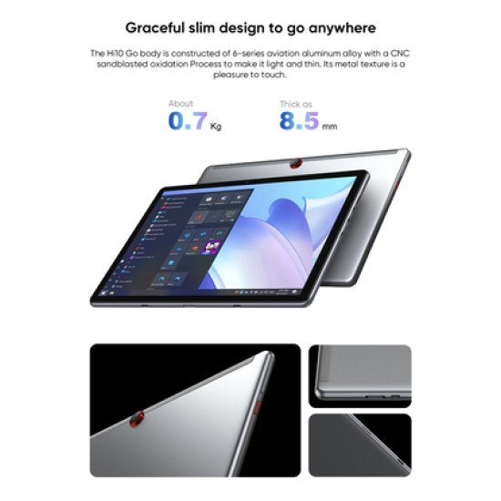 Chuwi Tablet Hi10 Go, 10.1" Fhd, 6/128Gb, Windows 11, Γκρι