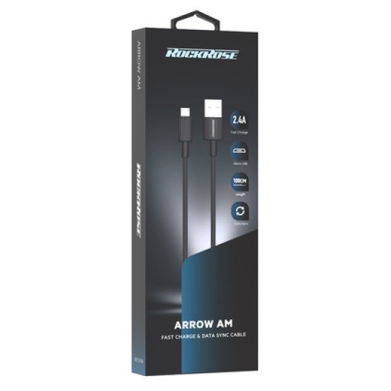 Rockrose Καλώδιο Micro Usb Σε Usb Arrow Ac, 2.4A, 1M, Μαύρο Rockrose Καλώδιο Micro Usb Σε Usb Arrow Ac, 2.4A, 1M, Μαύρο