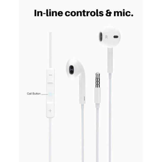 Powertech Earphones Με Μικρόφωνο Classic, 3.5Mm, 1.2M, Λευκά Powertech Earphones Με Μικρόφωνο Classic, 3.5Mm, 1.2M, Λευκά