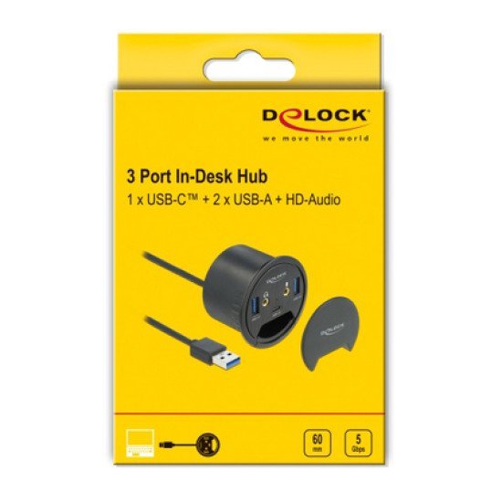 Delock Usb Hub 62794, 2X Usb 3.2/Usb-C/2X 3.5Mm, 5Gbps, 60Mm, Μαύρο