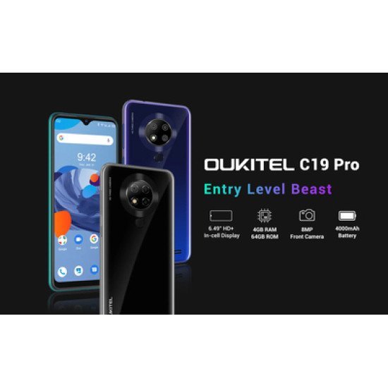 OUKITEL Smartphone C19 Pro, 6.49", 4/64GB, Android 10 Go Edition, μαύρο