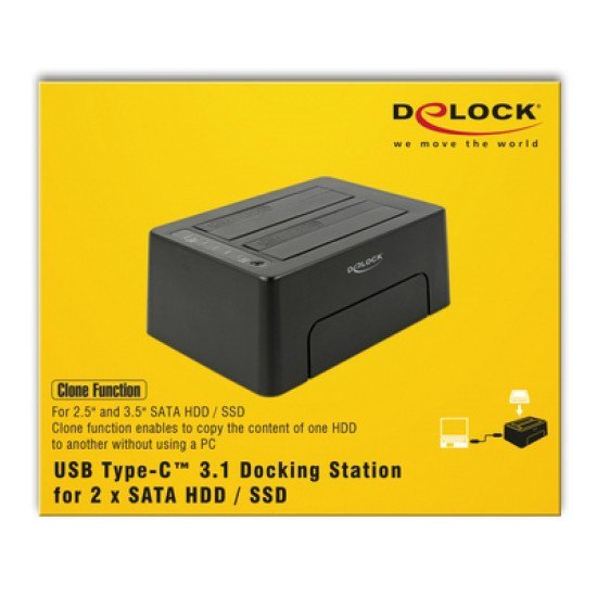 Delock Docking Station 63957, Clone Function, 2X Hdd/Ssd, 6Gb/S, Μαύρο