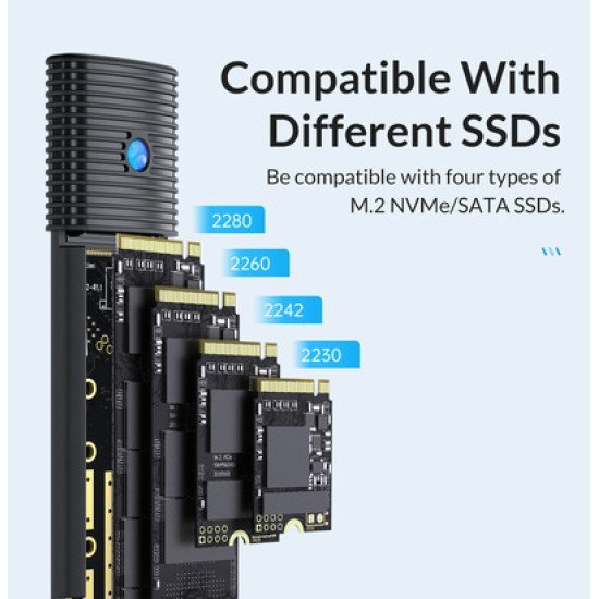 Orico Θήκη Για Μ.2 & M.2 Nvme Ssd Pwdm2-G2, 10Gbps, Έως 4Tb, Μαύρη