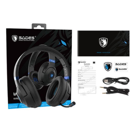 Sades Gaming Headset Whisper, Wireless & Wired, Multiplatform, Bt, Μαύρο