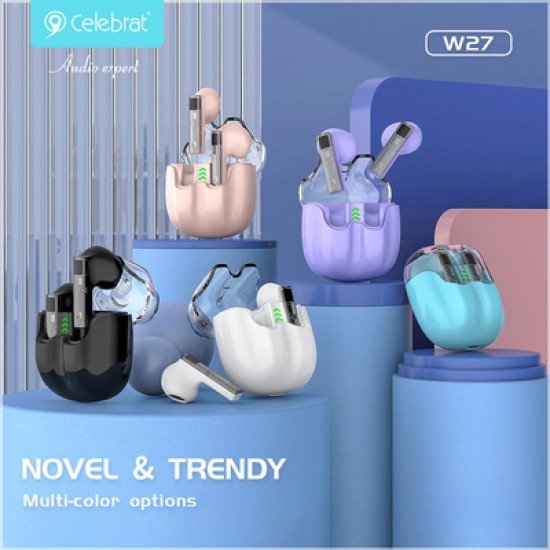 Celebrat Earphones Με Θήκη Φόρτισης Tws-W27, True Wireless, Ροζ