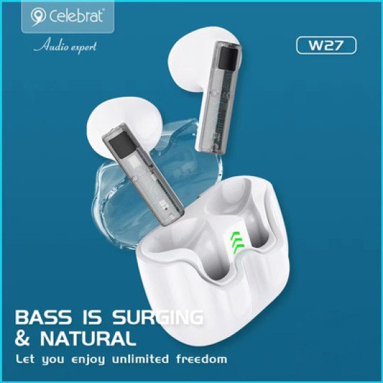 Celebrat Earphones Με Θήκη Φόρτισης Tws-W27, True Wireless, Ροζ