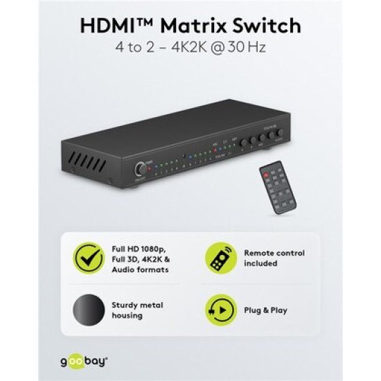 Goobay Hdmi Matrix Switch 58478, 4-In Σε 2-Out, 4K/30Hz, Μαύρο