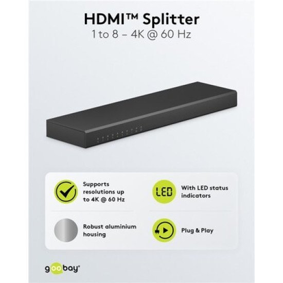 Goobay Hdmi Splitter 58484, 1-In Σε 8-Out, 4K/60Hz, Μαύρο