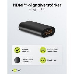 Goobay Hdmi Repeater 58491, 4K/30Hz Έως 30M, 1080P 3D Έως 40M, Μαύρο