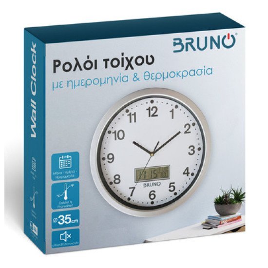 Bruno Ρολόι Τοίχου Brn-0123 Με Ημερομηνία & Θερμοκρασία, 35Cm, Λευκό Bruno Ρολόι Τοίχου Brn-0123 Με Ημερομηνία & Θερμοκρασία, 35Cm, Λευκό
